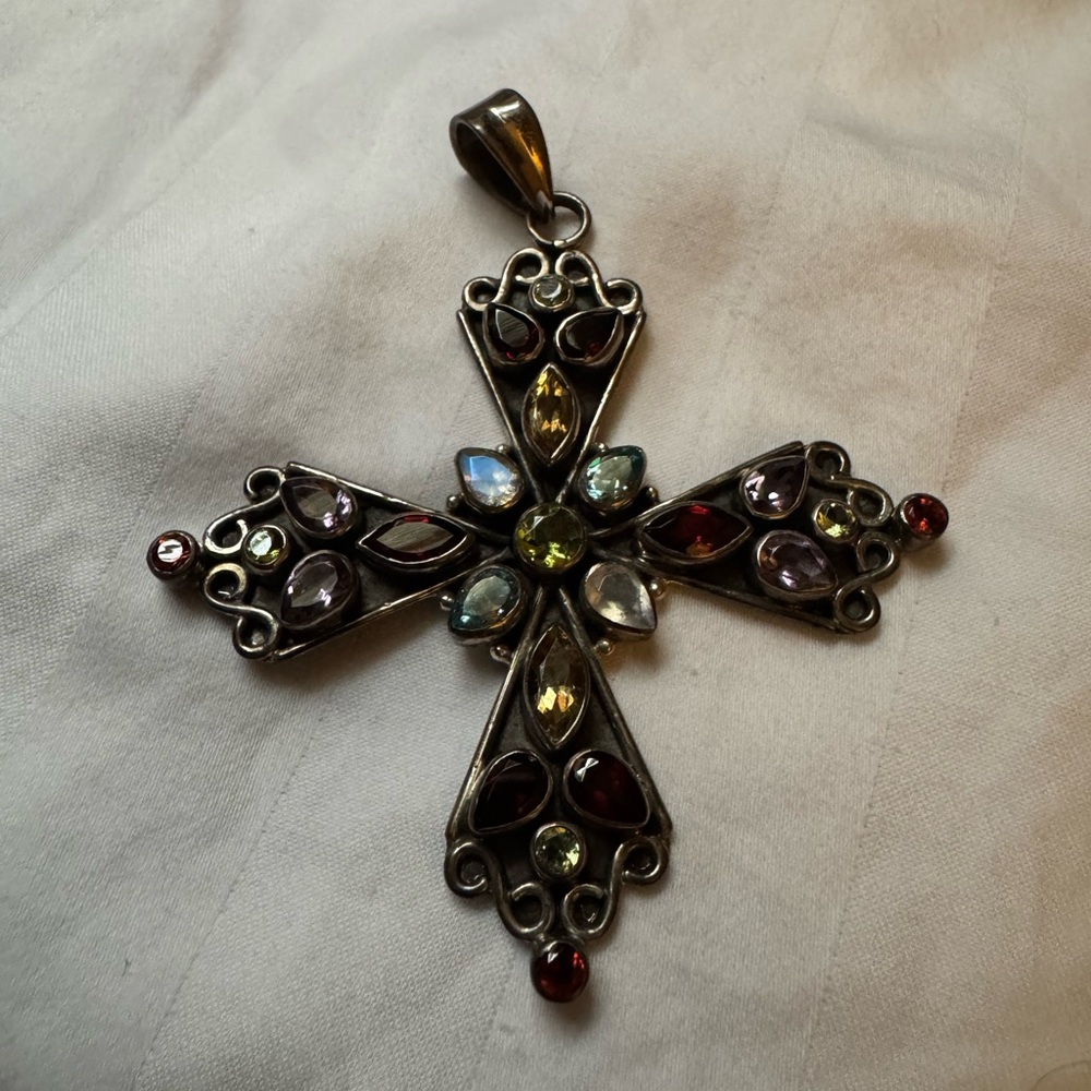 Elegant Multicolor Gemstone Cross Pendant